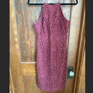 J. Crew High Neck Floral Lace Maroon Lydia Midi Dress - Size 2